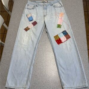 Upcycled Vintage Levi’s Jeans 34x32 559 Relaxed Hand Stitched Gee’s Bend Quilt